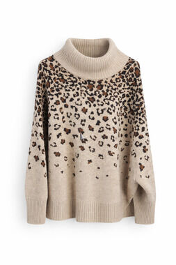 Leopard Print Cowl Neck Sweater Tunic Animal Cozy Statement Pullover IN Studio 3